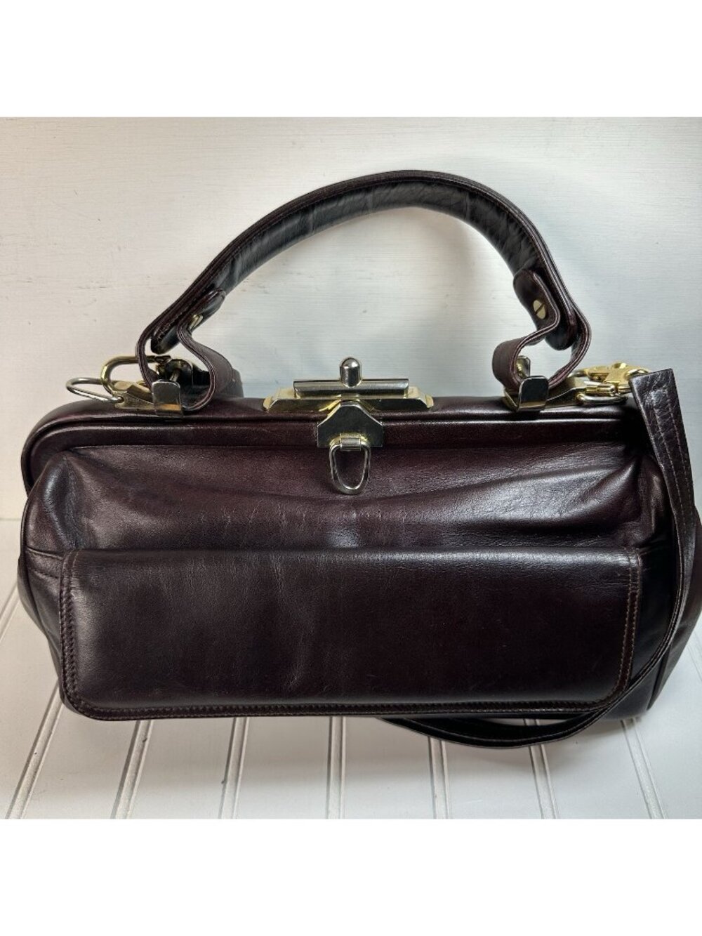 Bellido Susan Gail Brown Burgundy Leather Shoulder Top Handle Bag Purse Vintage